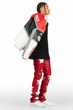 Steen Red PU Stacked Flare Jean