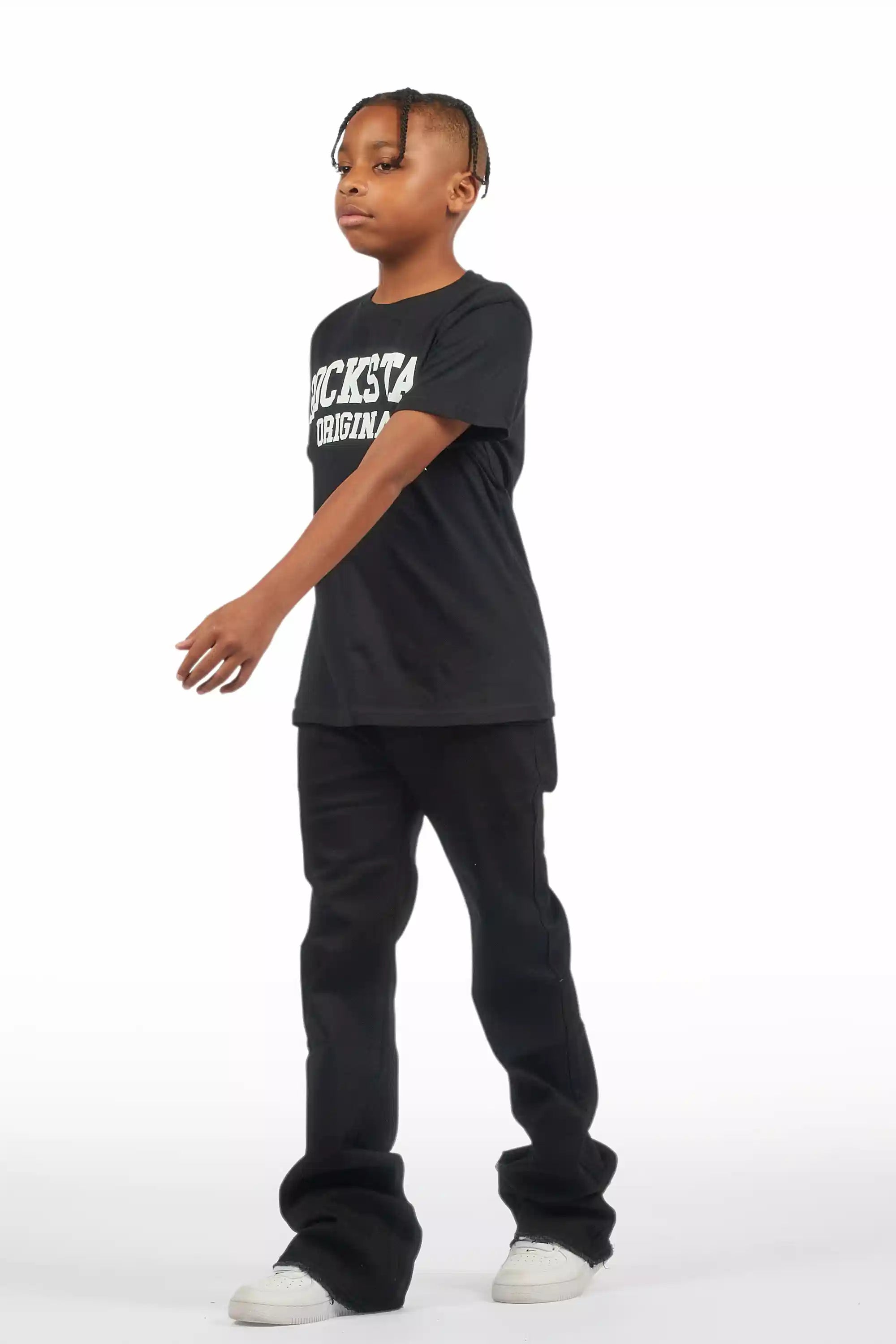 Boys Dag Jet Black Stacked Flare Jean