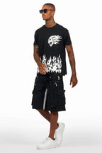 Bubble Black/White T-Shirt/Denim Short Set