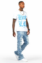 Hard Life White T-Shirt & Arne Blue Stacked Flare Jean Bundle