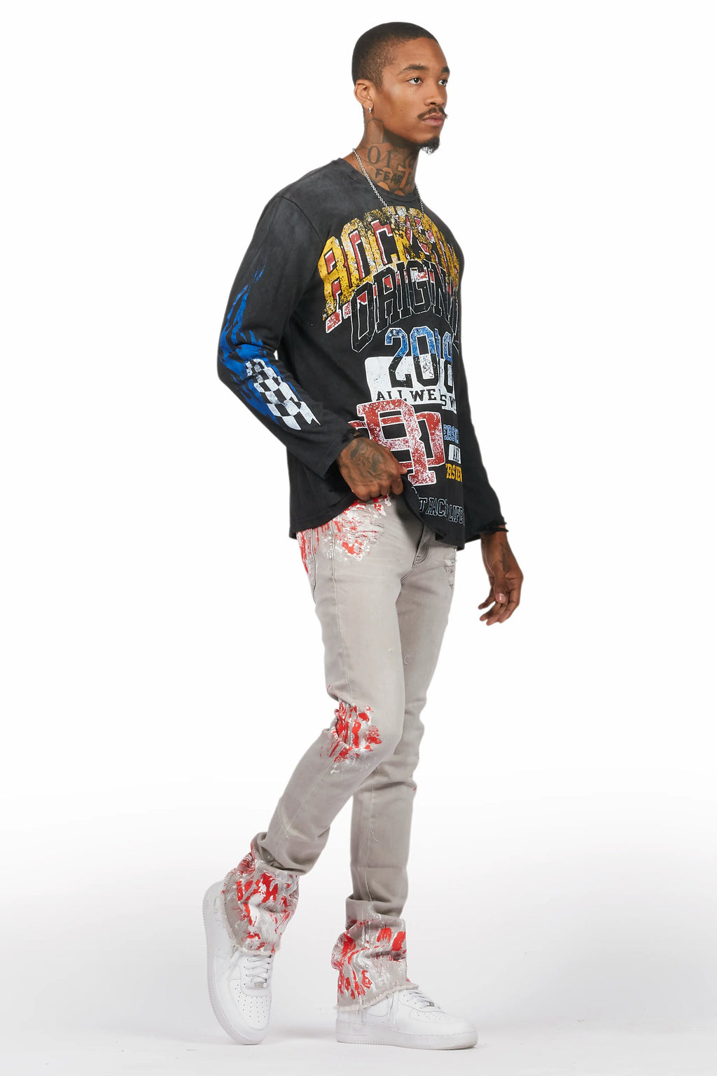 Kodak Grey/Red Painter Stacked Flare Jean