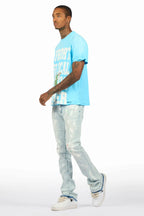 Tarl Blue Oversized T-Shirt/Stacked Flare Jean Set