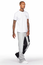 Acotas Grey Patchwork Stacked Baggy Flare Pants