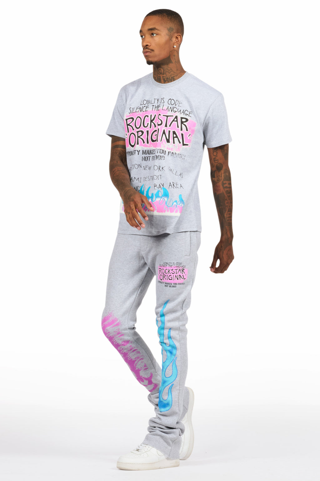 Beno Heather Grey T-Shirt/Stacked Flare Track Set