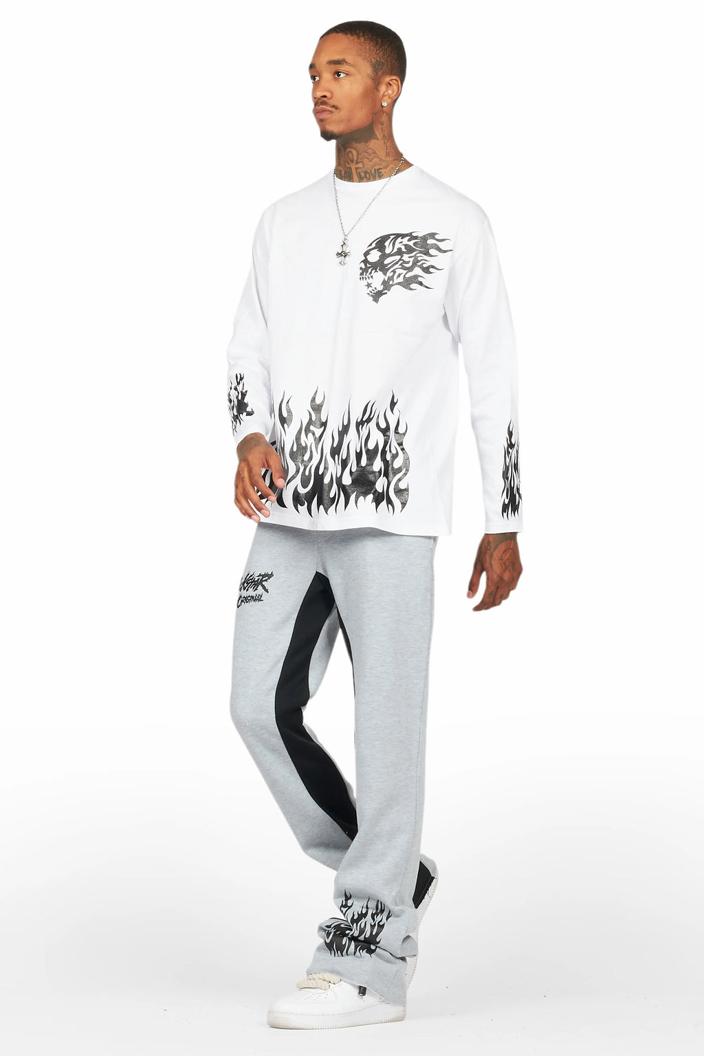 Bubble White/Grey Long Sleeve T-Shirt/Baggy Pant Set