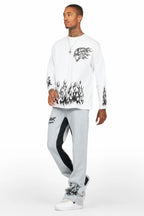 Bubble White/Grey Long Sleeve T-Shirt/Baggy Pant Set