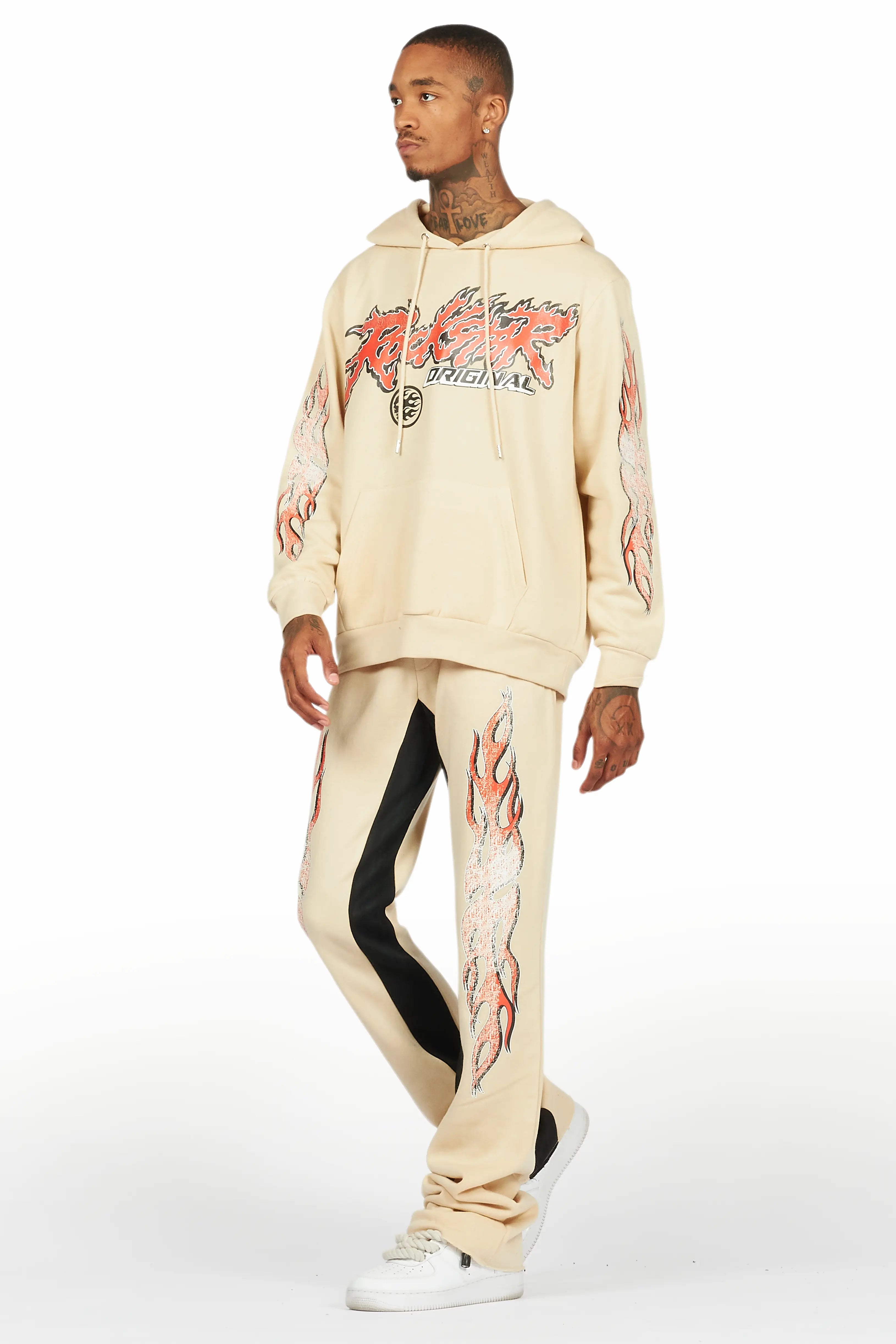 Yash Beige Hoodie Baggy Fit Pant Track Set