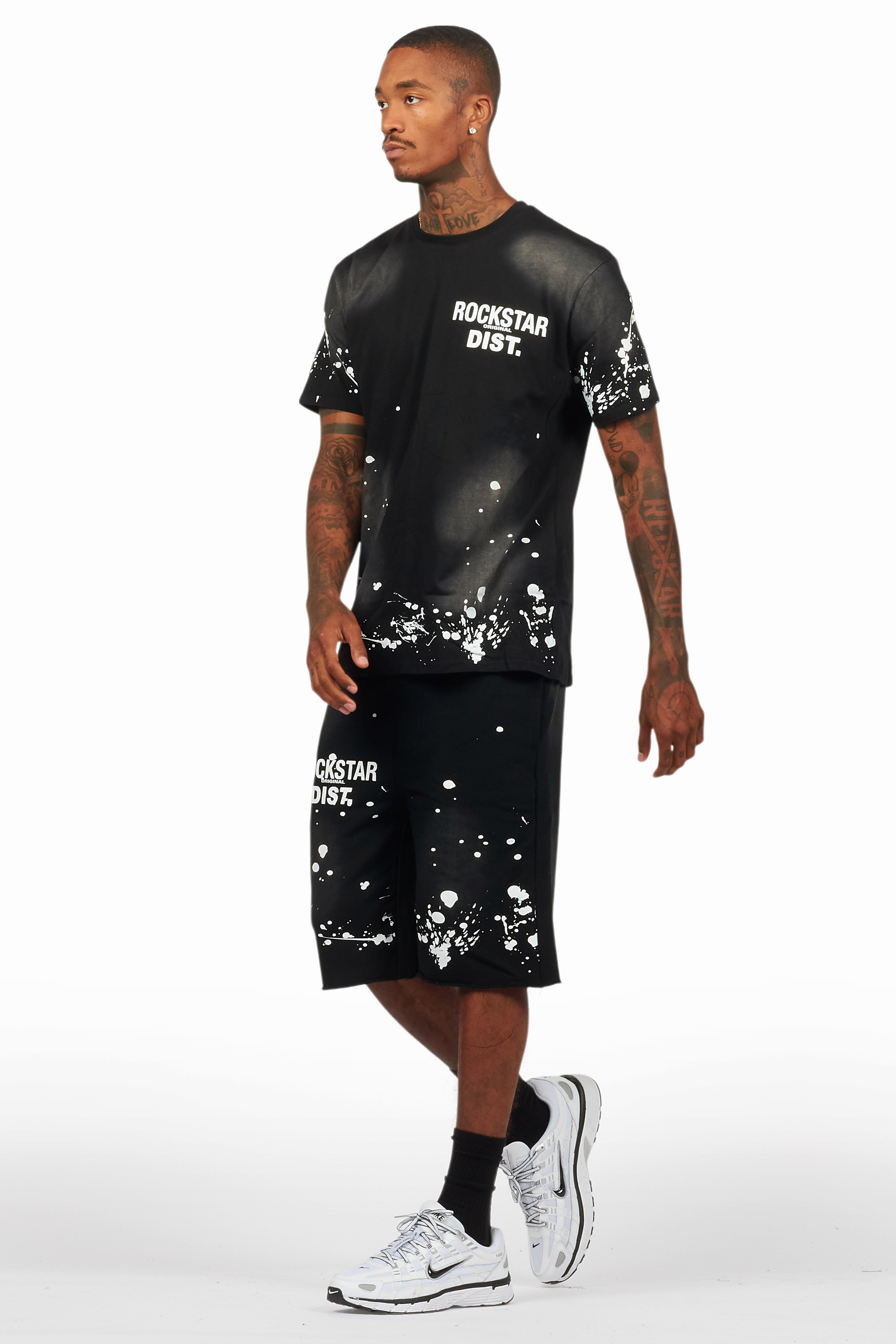 Rafix Black Graphic T-Shirt Short Set