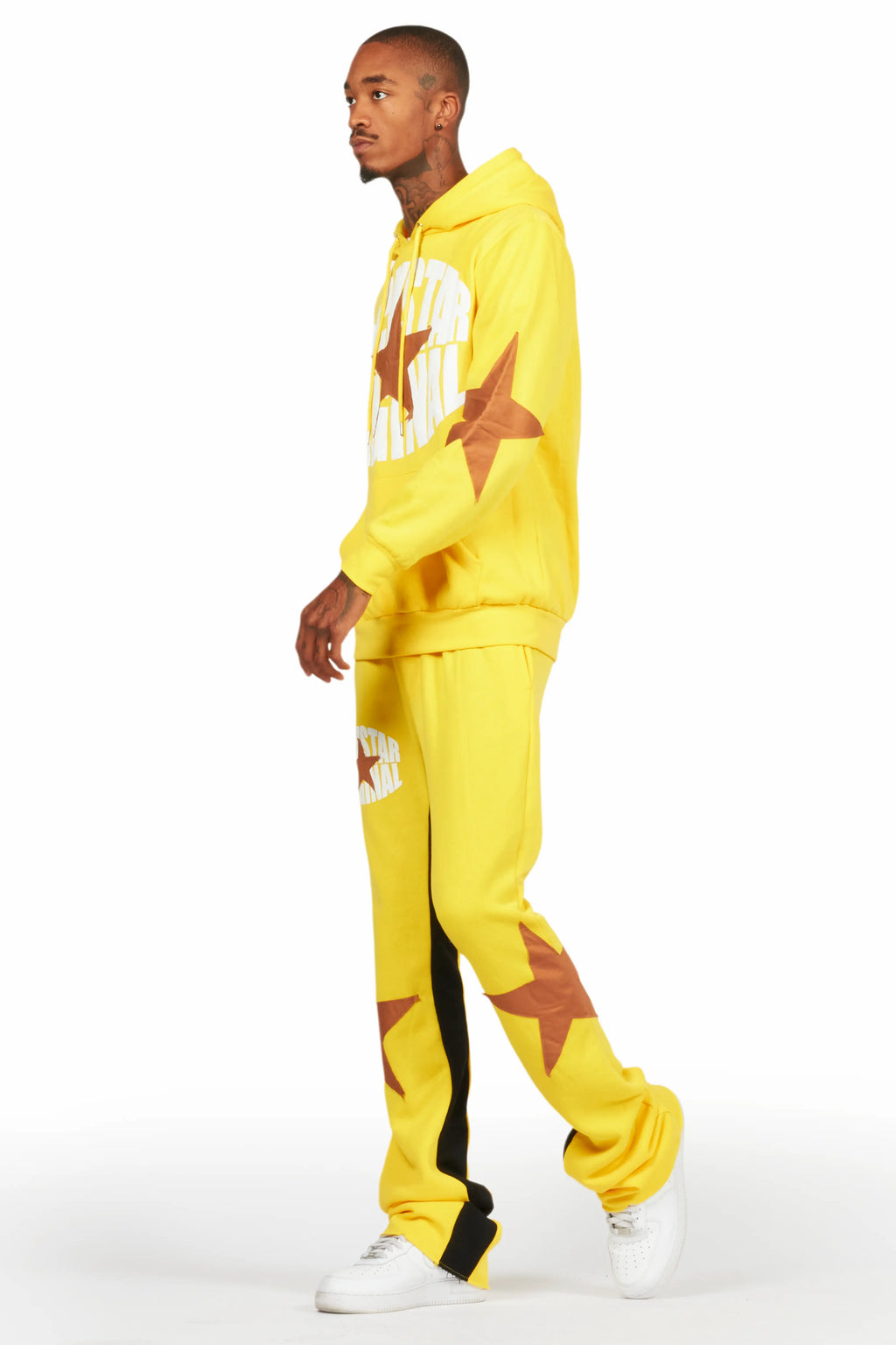 States Yellow Baggy Stacked Hoodie Track Set