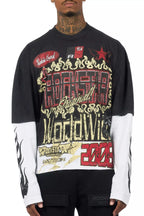 Deangelo Vintage Black/Red Boxy Crop Double Layer Tee