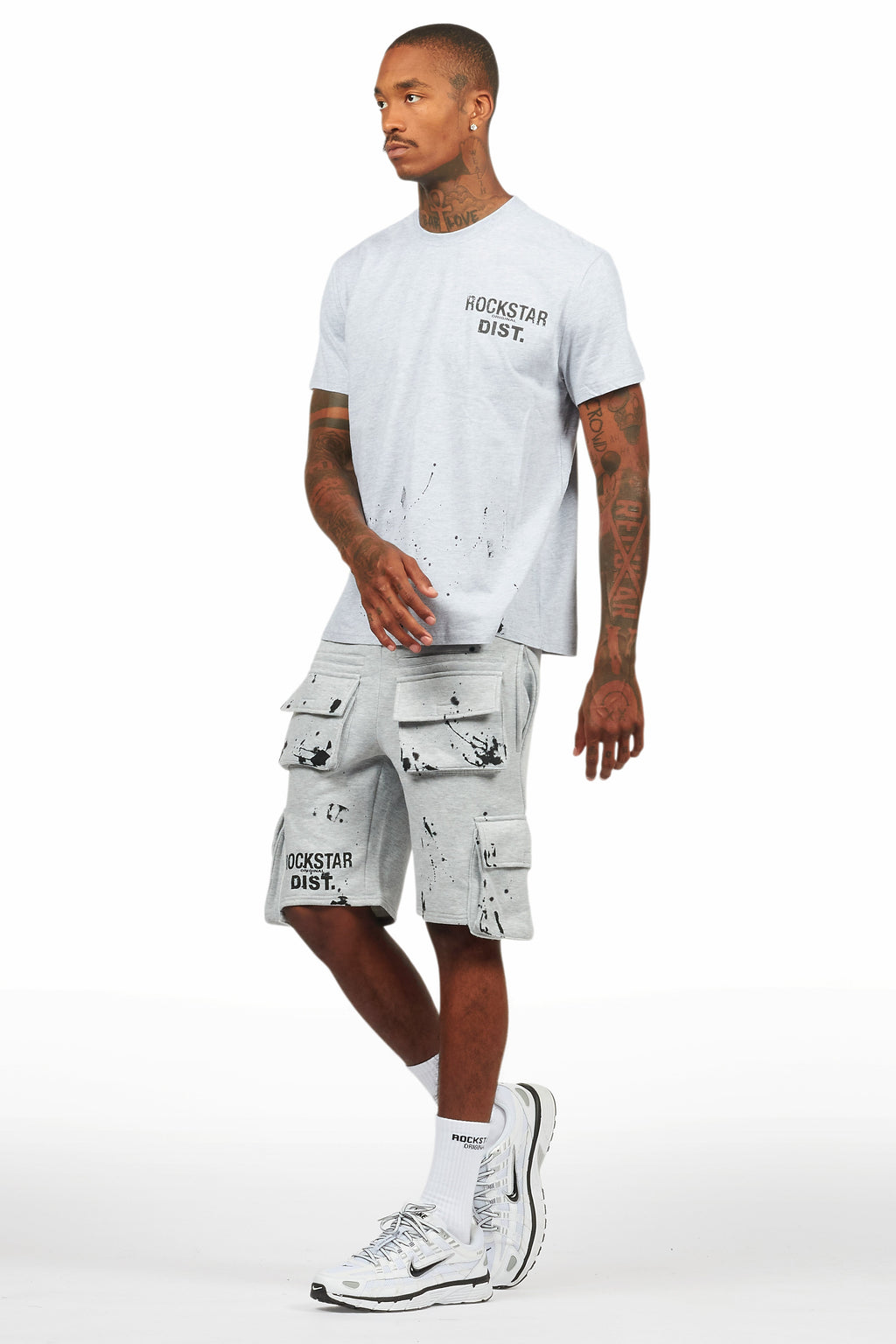 Raffer Heather Grey/Black T-Shirt Cargo Shorts Set