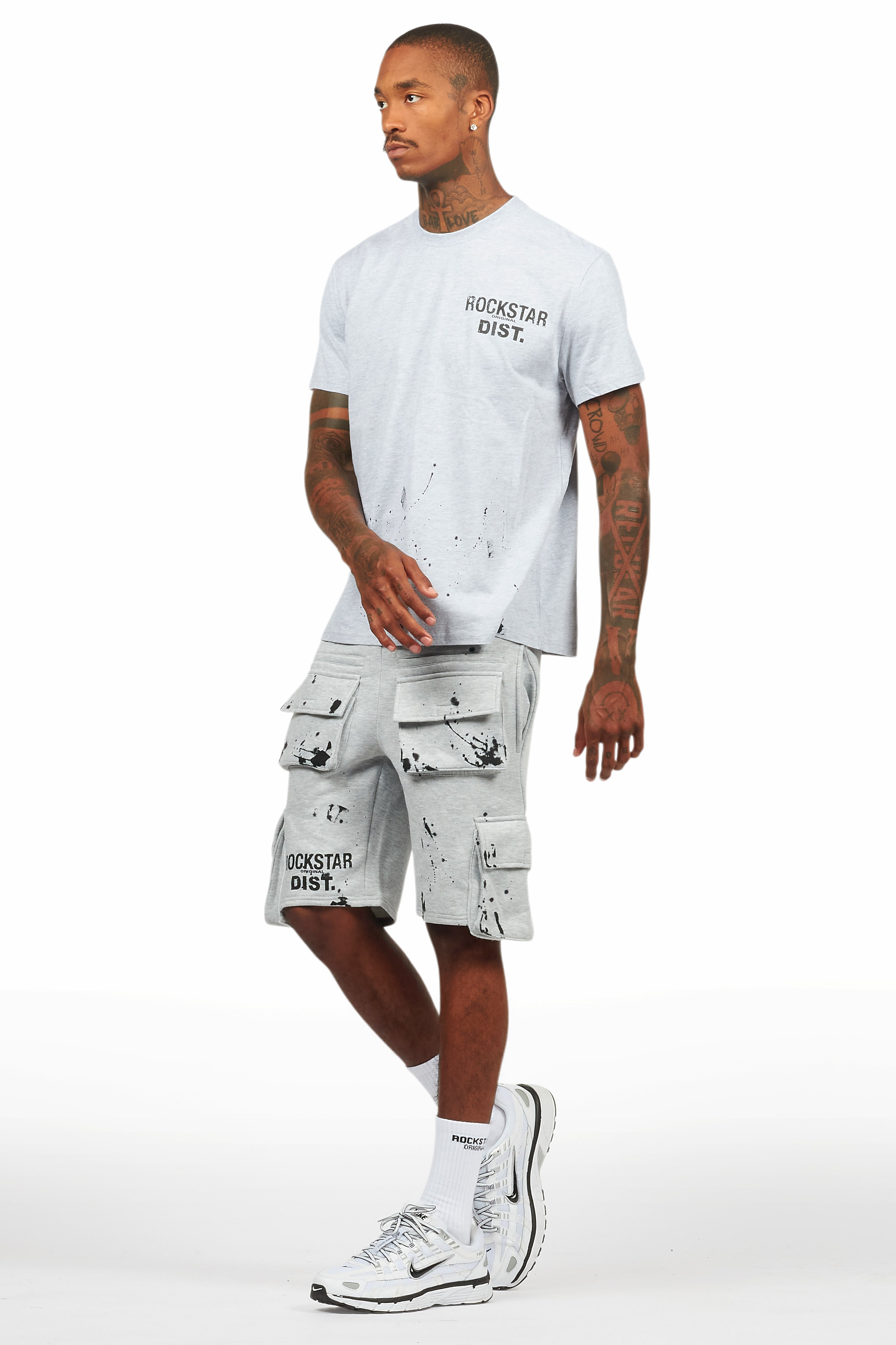 Raffer Heather Grey/Black T-Shirt Cargo Shorts Set