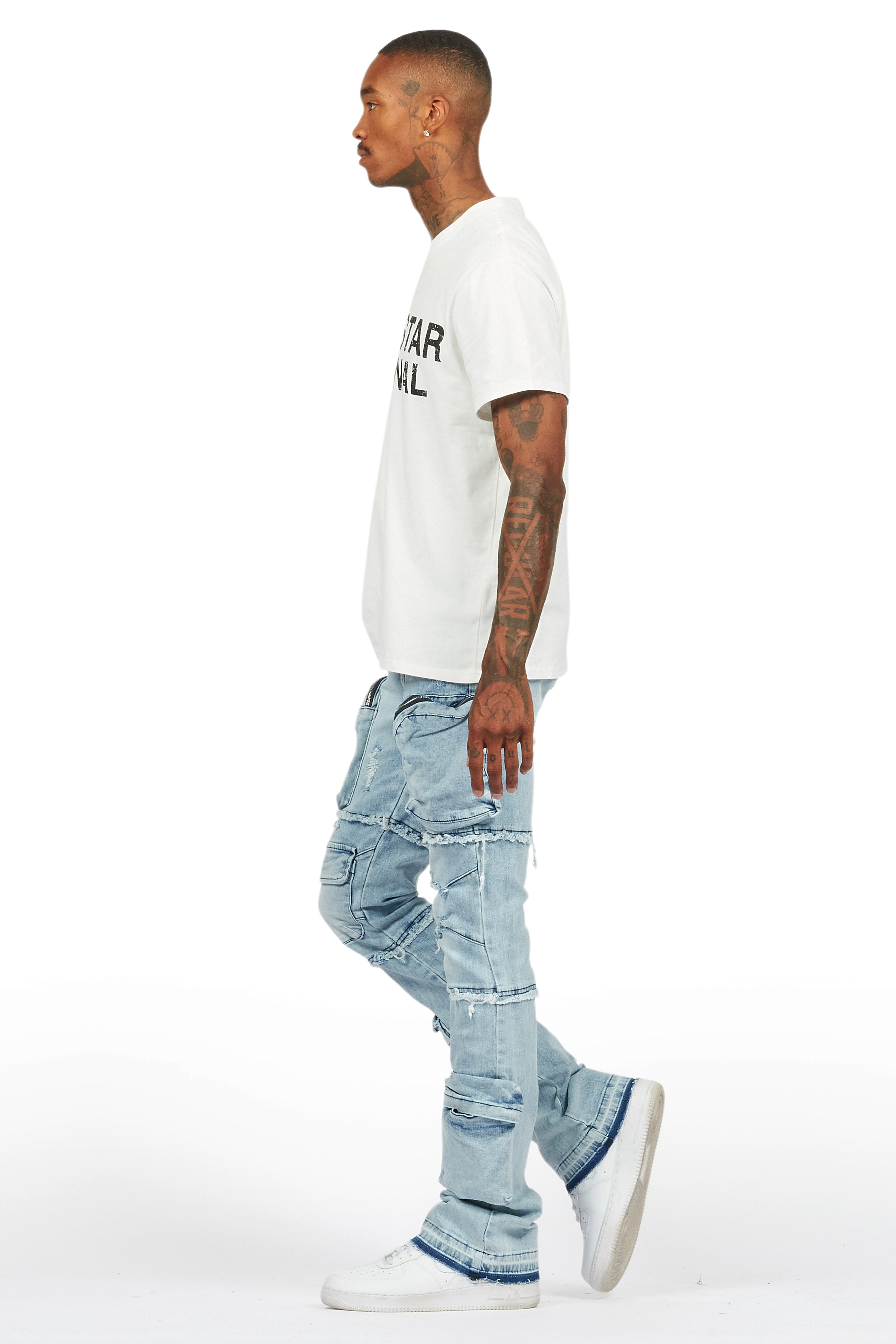 Shift Light Blue Stacked Flare Jean