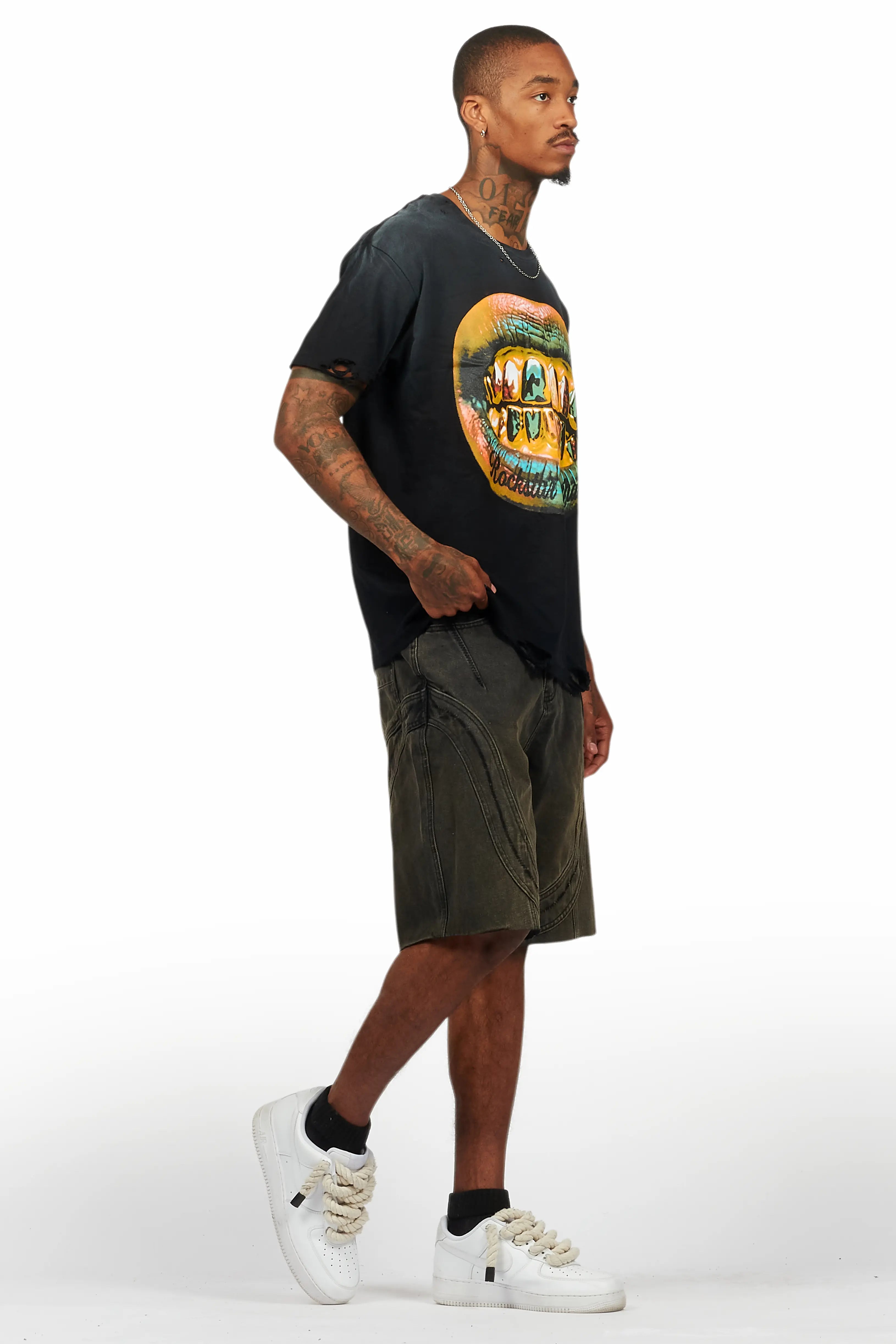 Gonen Black T-Shirt/Denim Short Set