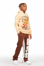 Boys Uko Brown Stacked Baggy Flare Pant