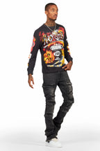 Jan Black Stacked Flare Cargo Jean