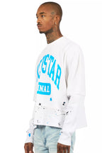 Rainer White/Blue Boxy Crop Double Layer Tee