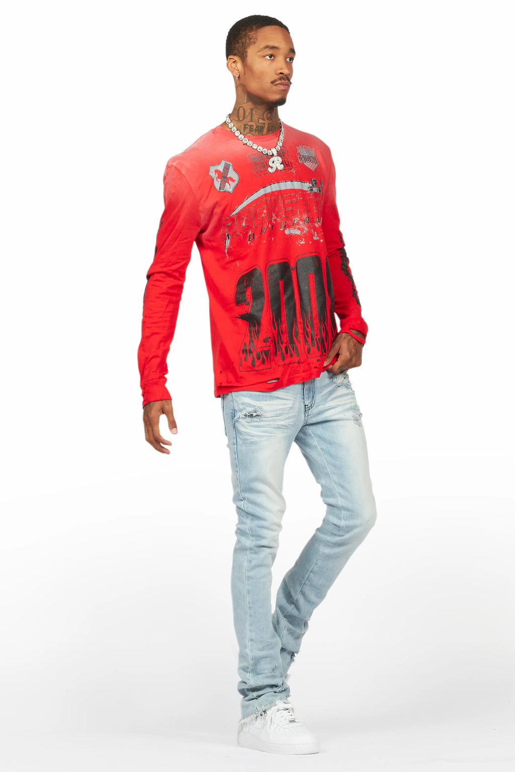Amos Red Long Sleeve Graphic T-Shirt
