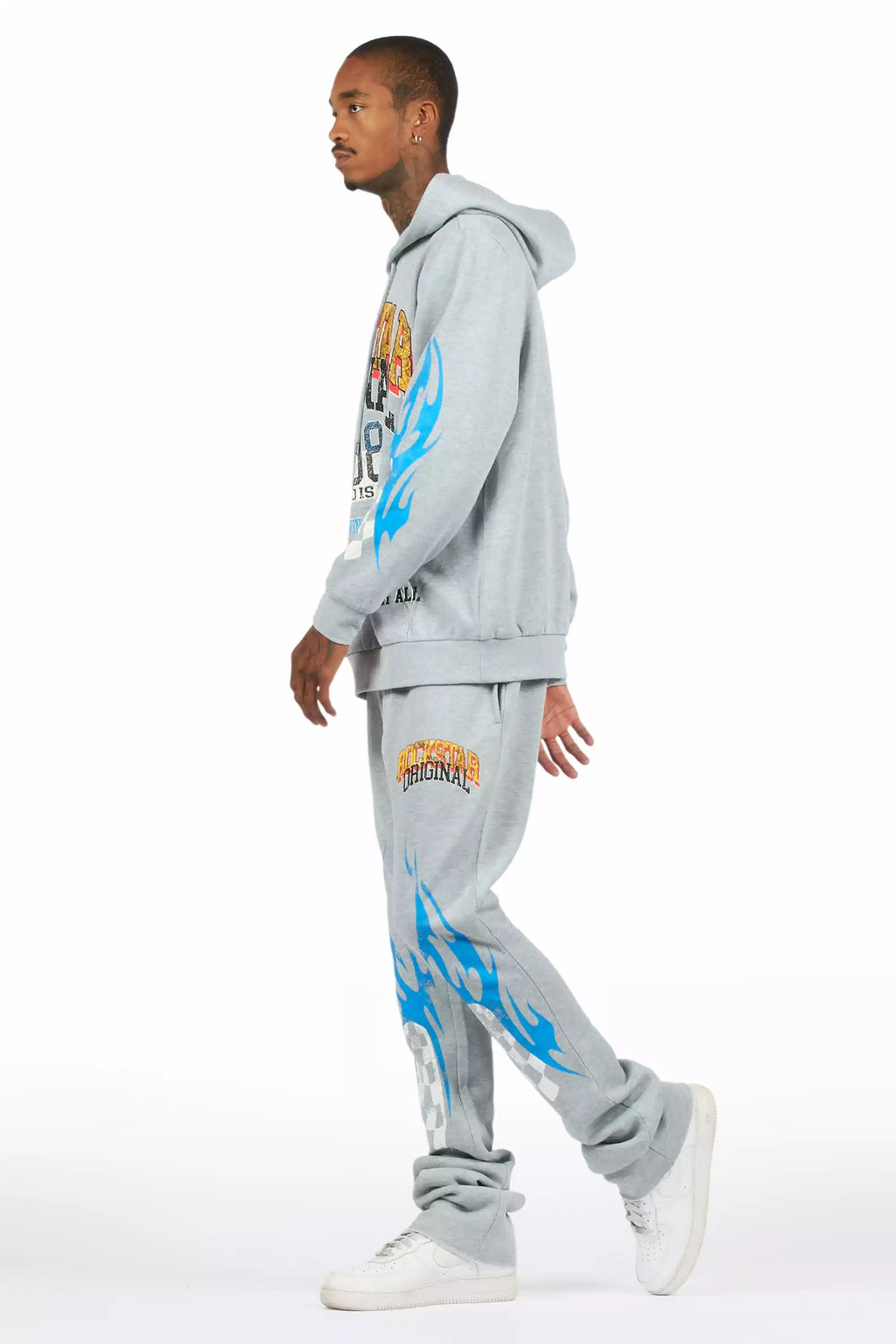 Colorful Race Heather Grey Hoodie/Baggy Track Pant Set
