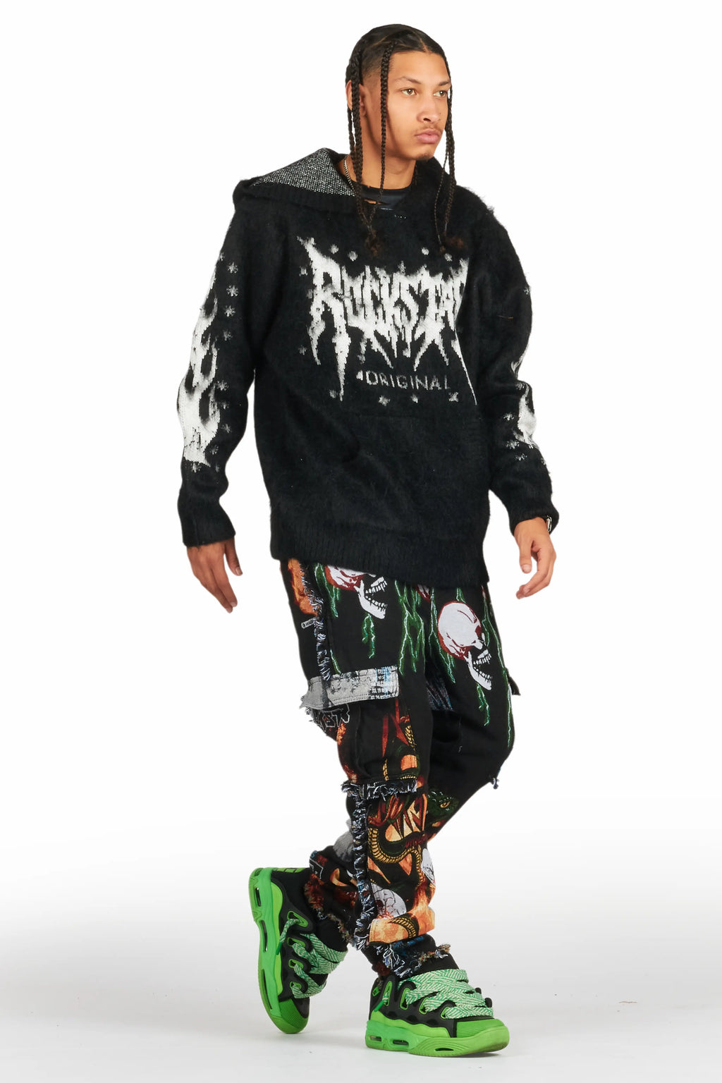 Raymond Black Graphic Knitted Mohair Hoodie