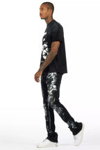 Schmear Black Oversized Graphic T-Shirt/Painted Stacked Flare Jean Bundle