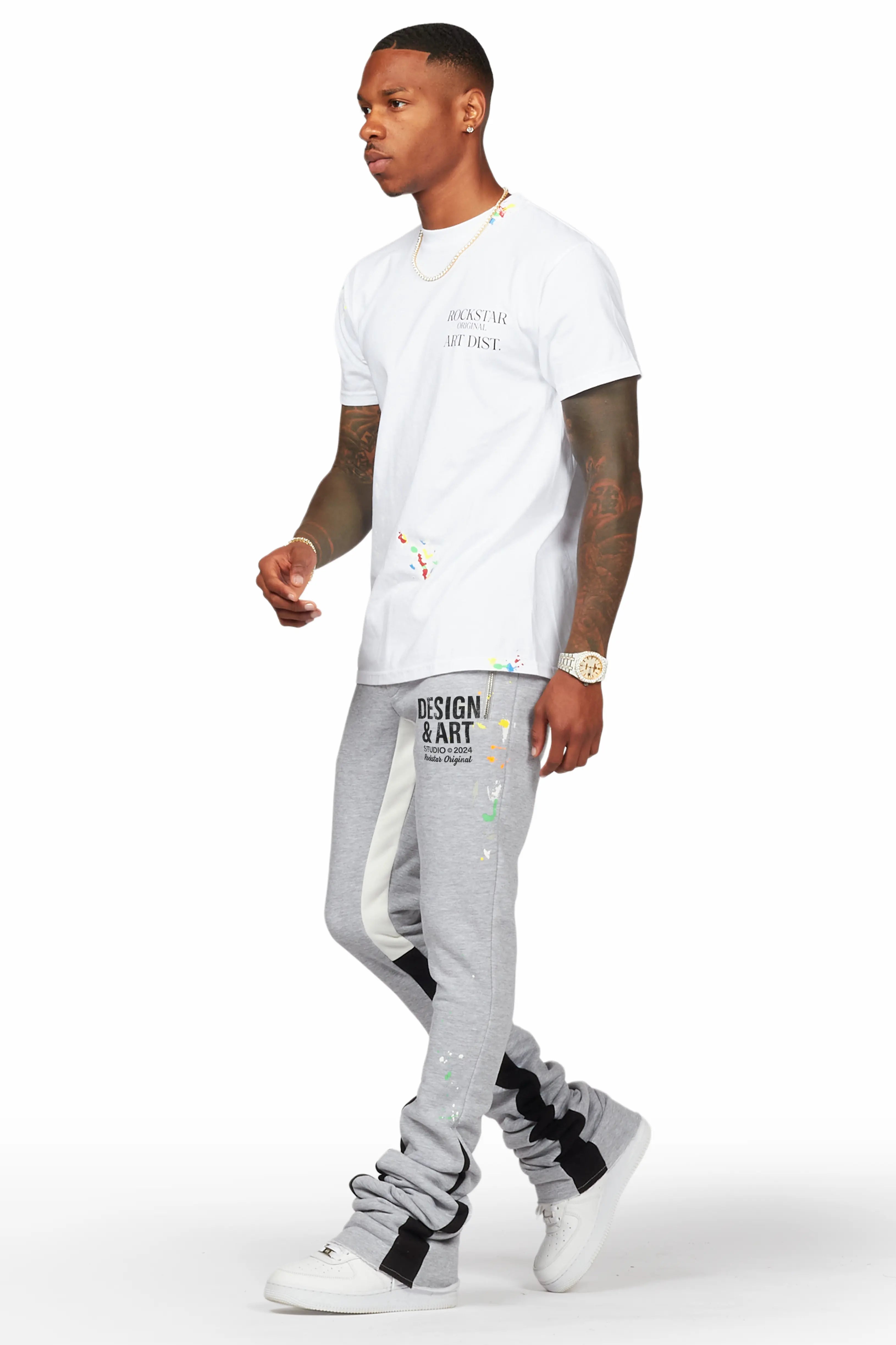 Taber Heather Grey Super Stacked Flare Track Pant