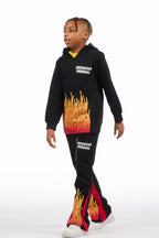 Boys Roeland Black/Red Stacked Flare Pant Set