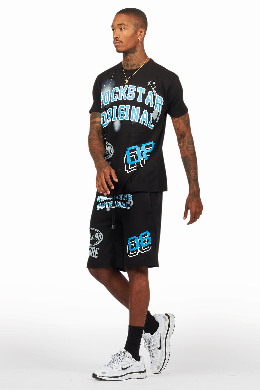 Macsen Black/Aqua T-Shirt/Short Set