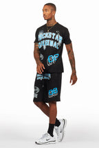 Macsen Black/Aqua T-Shirt/Short Set