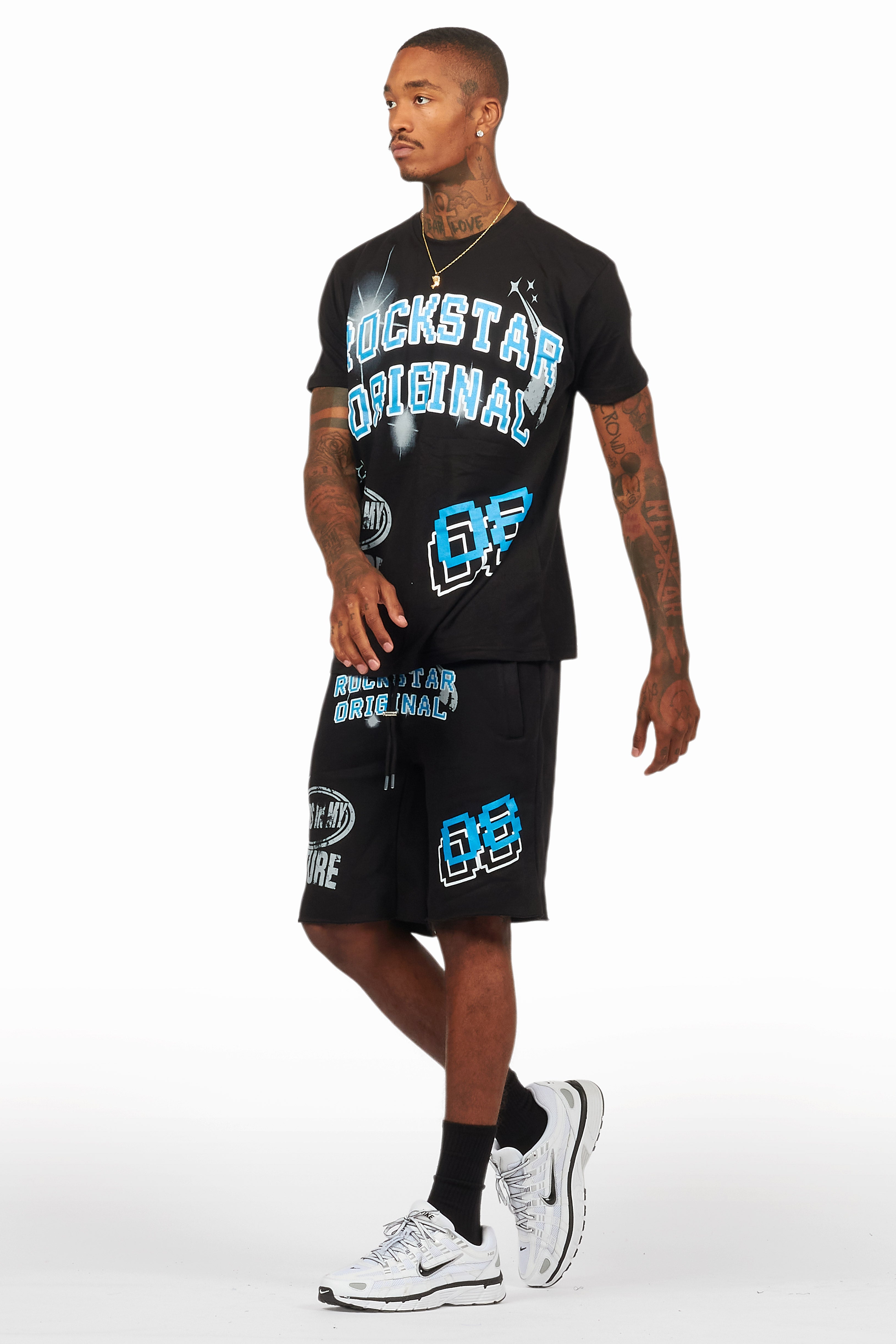Macsen Black/Aqua T-Shirt/Short Set