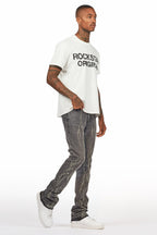 Tachi Dark Grey Rhinestone Stacked Flare Jean