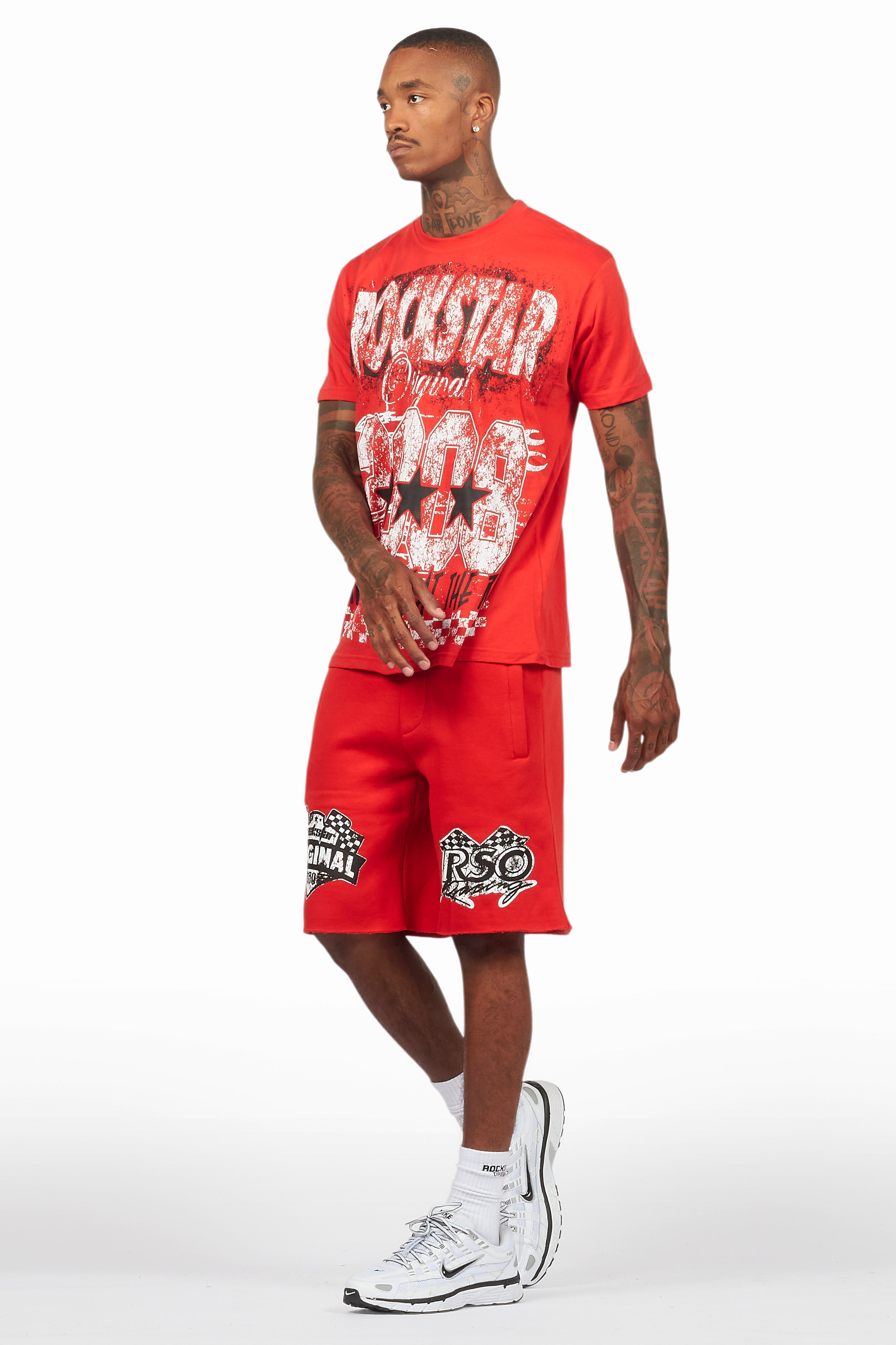 Racing Grung Red/Black T-Shirt/Raw Edge Short Set