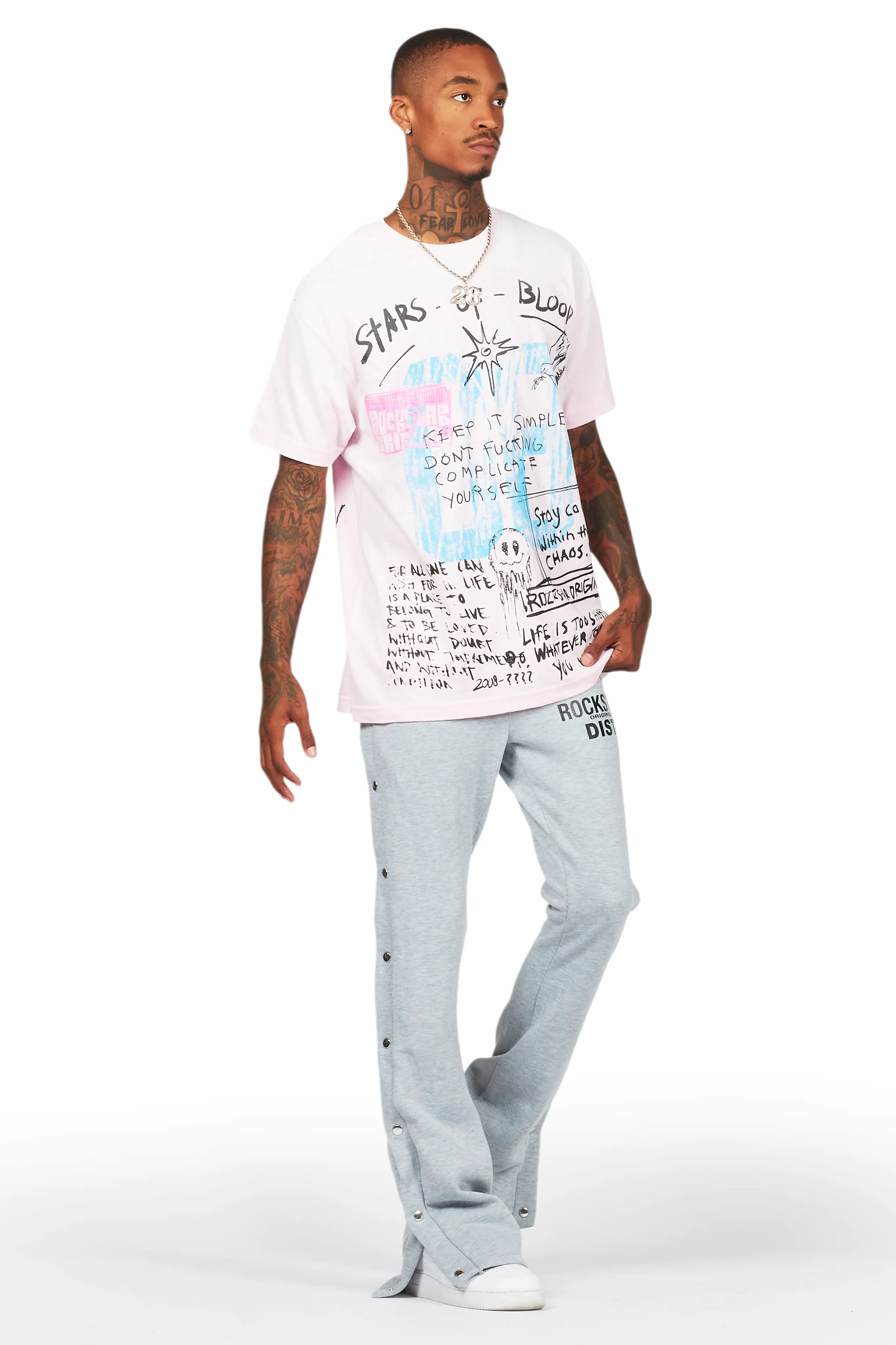 Alpine Heather Grey Baggy Snap Button Pant