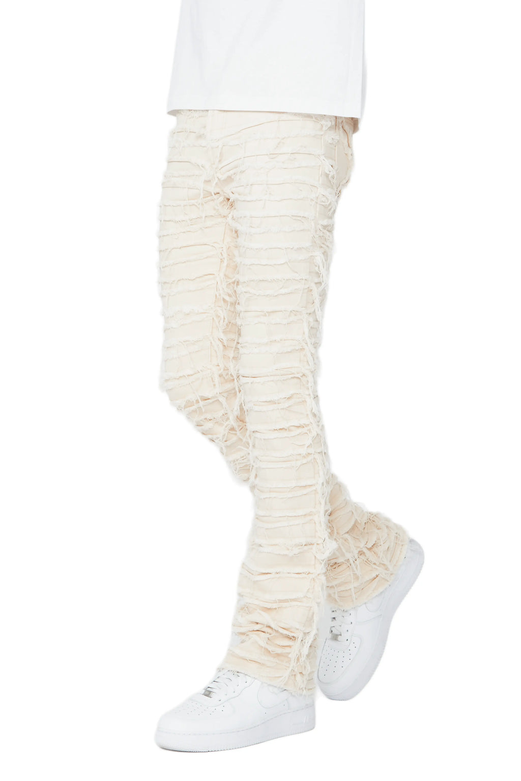 Cassius Beige Stacked Flare Jean