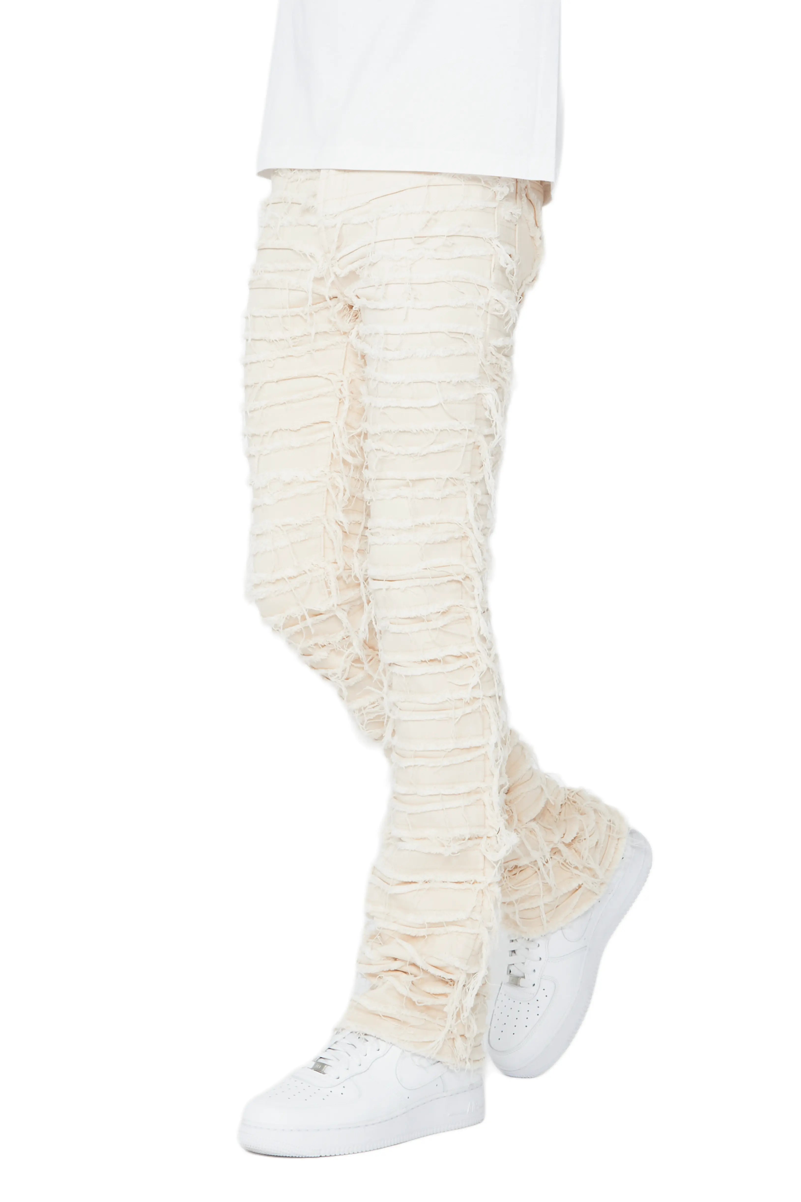 Cassius Beige Stacked Flare Jean