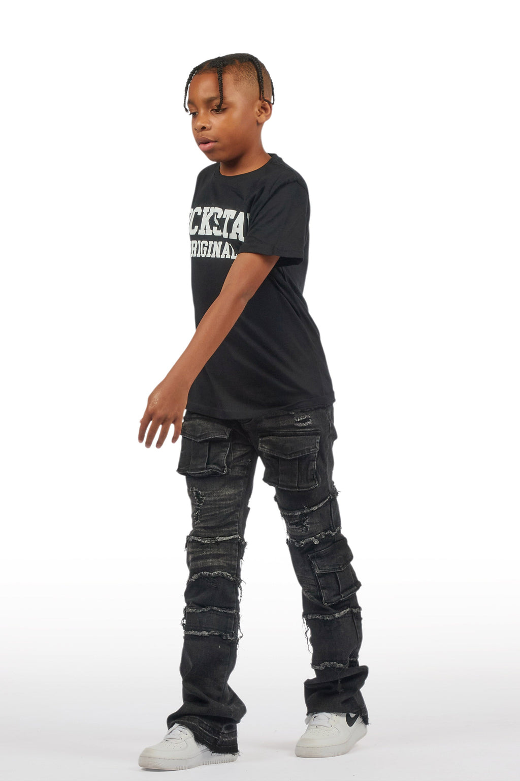 Boys Folant Black Slim Stacked Flare Jean