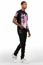 Grill Black/Pink T-Shirt/Slim Fit Jean Set