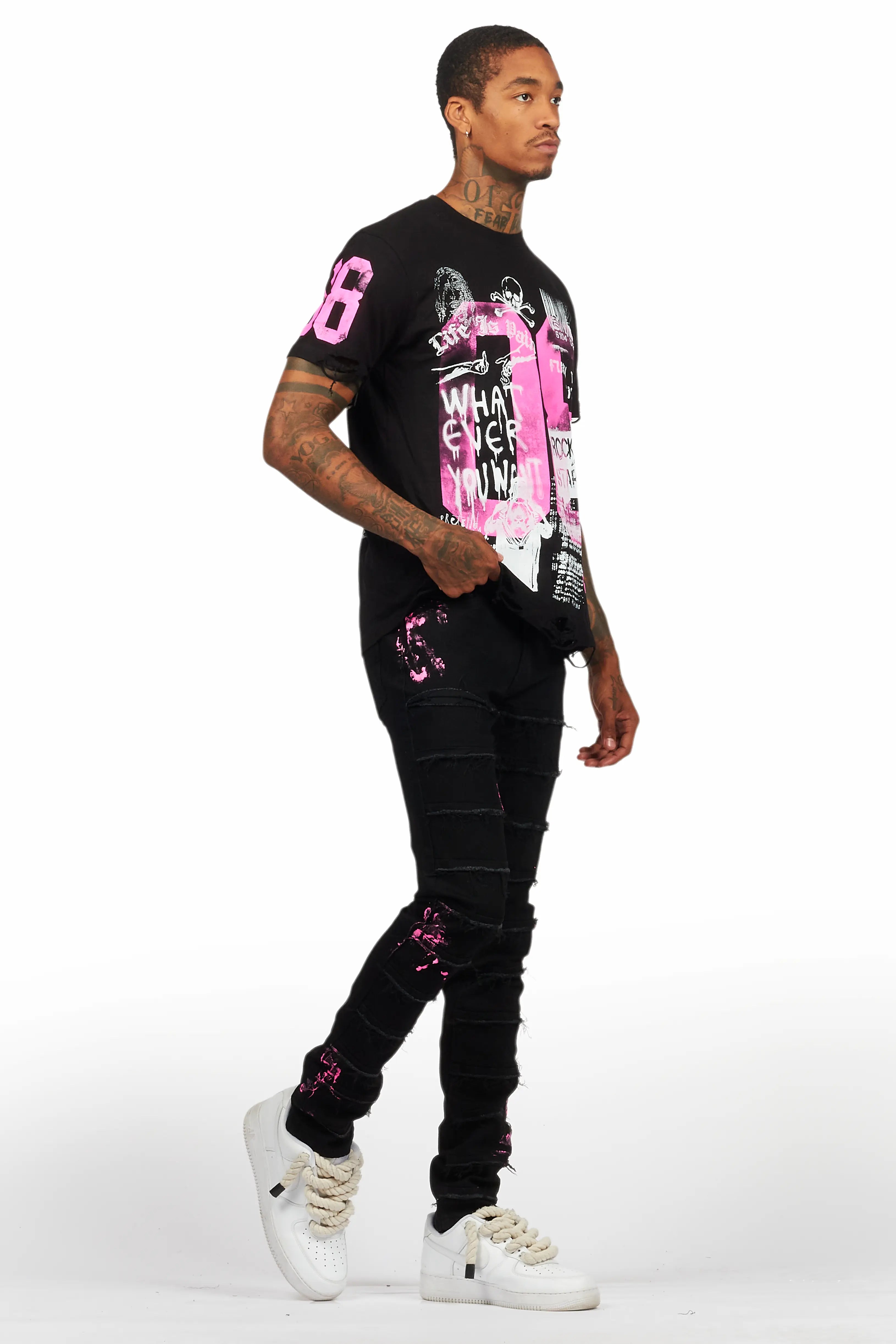 Grill Black/Pink T-Shirt/Slim Fit Jean Set