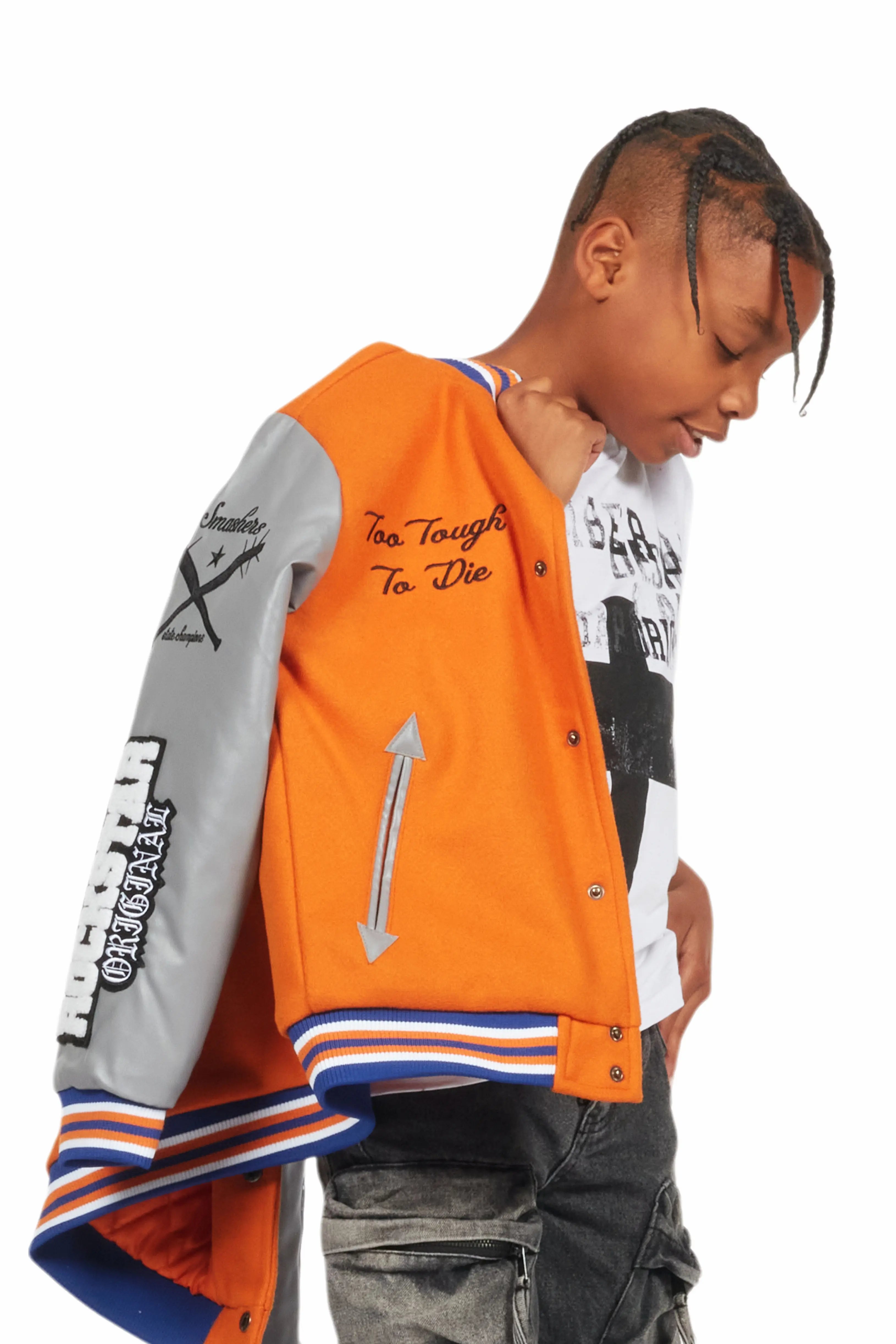 Boys Shexter Orange Varsity Jacket