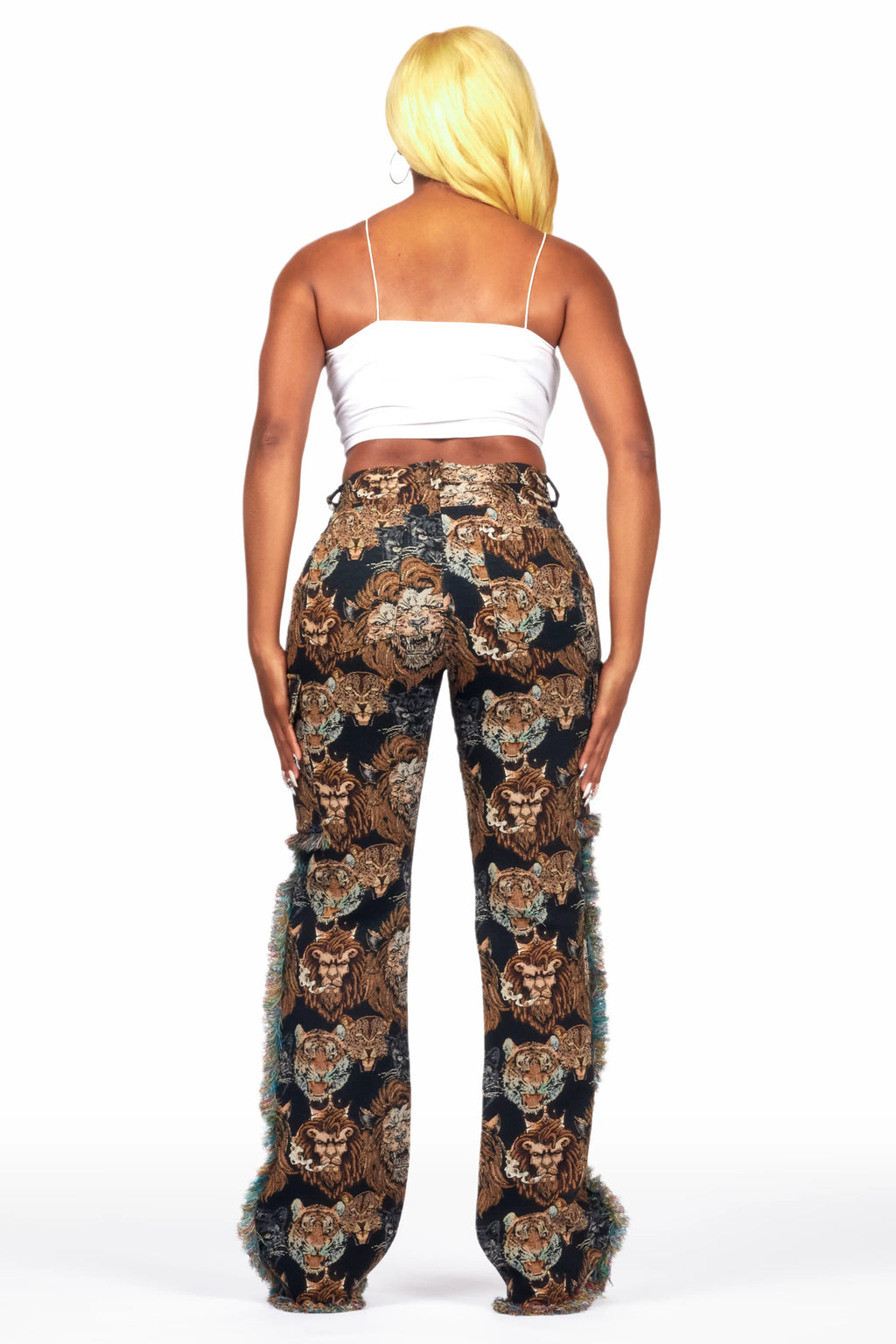 Khadiyah Black Animal Print Tapestry Stacked Pant