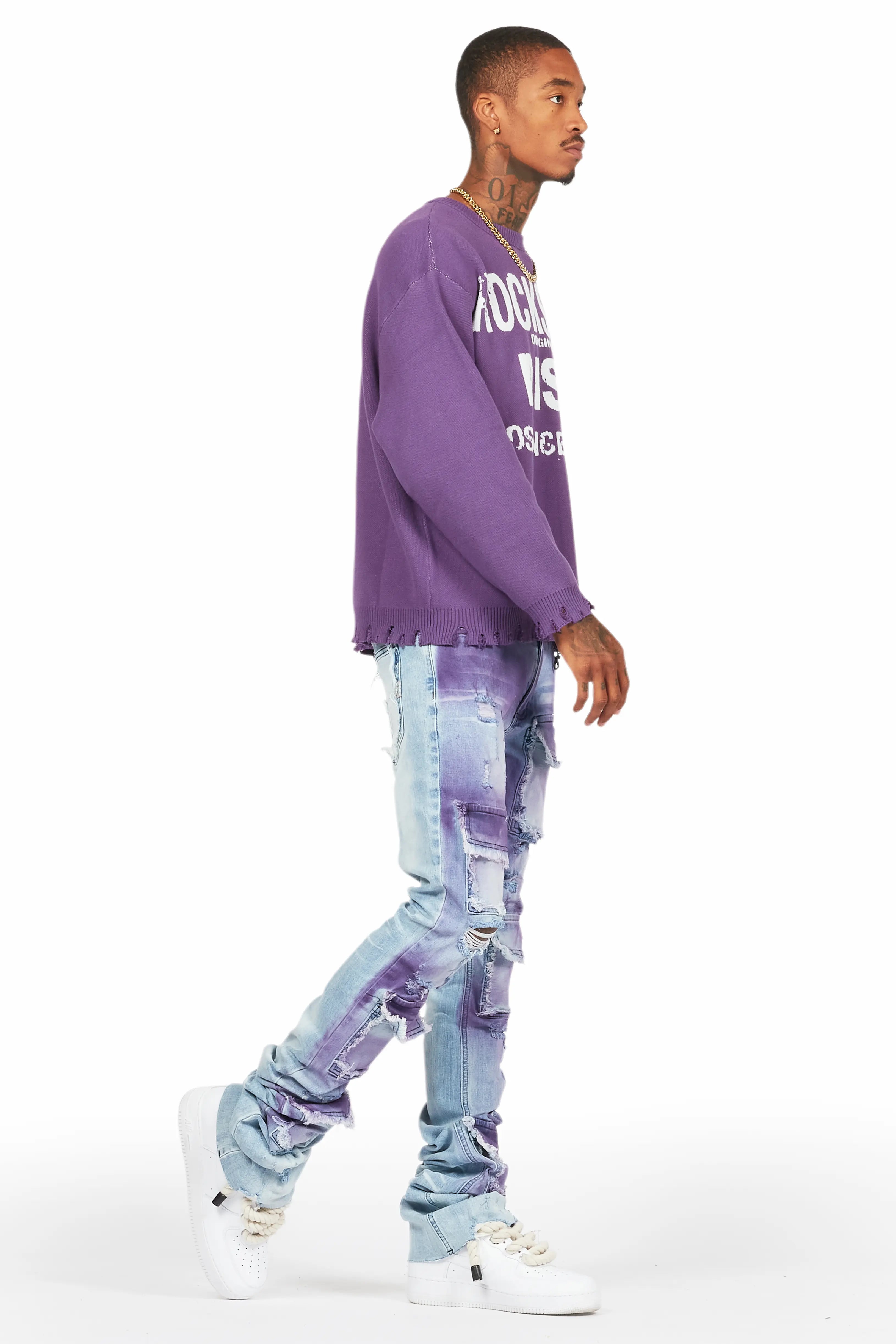 Mallow Purple Knit Sweater/Super Stacked Flare Jean Bundle