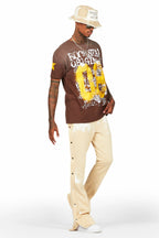 Addax Brown Graphic Oversized T-Shirt