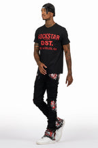 Saxon Black/Red T-Shirt/Stacked Flare Jean Set