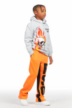 Boys Uko Orange Stacked Baggy Flare Pant