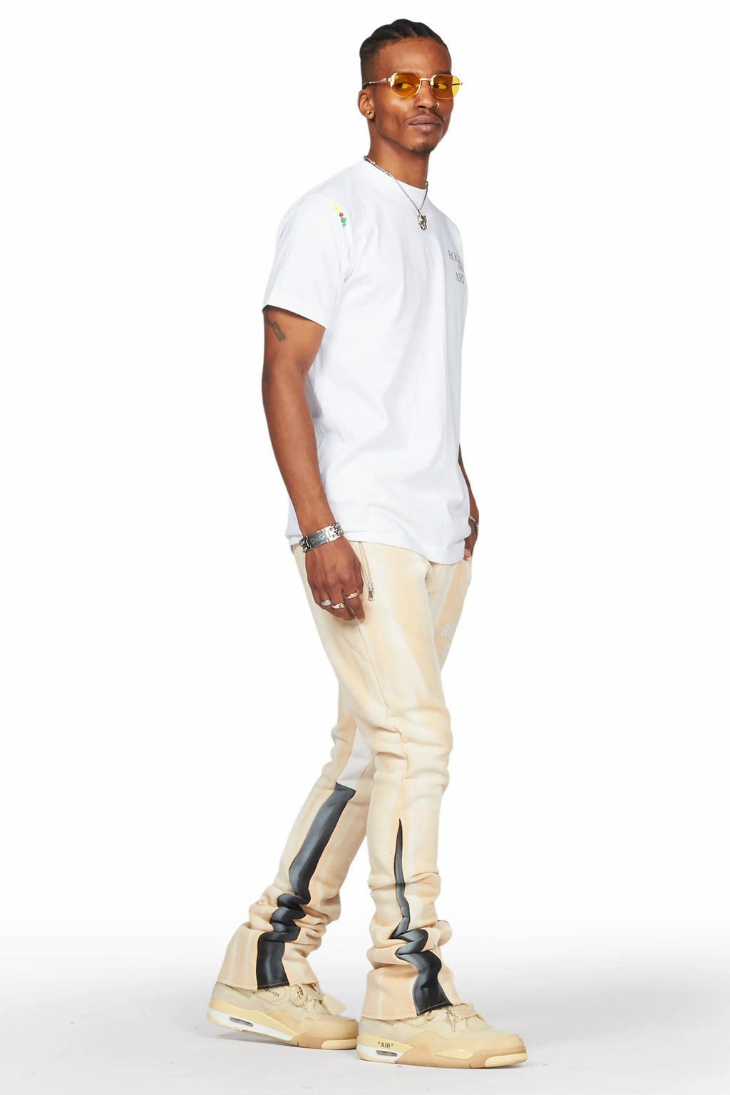 Firoz Beige Graphic Stacked Flare Pant