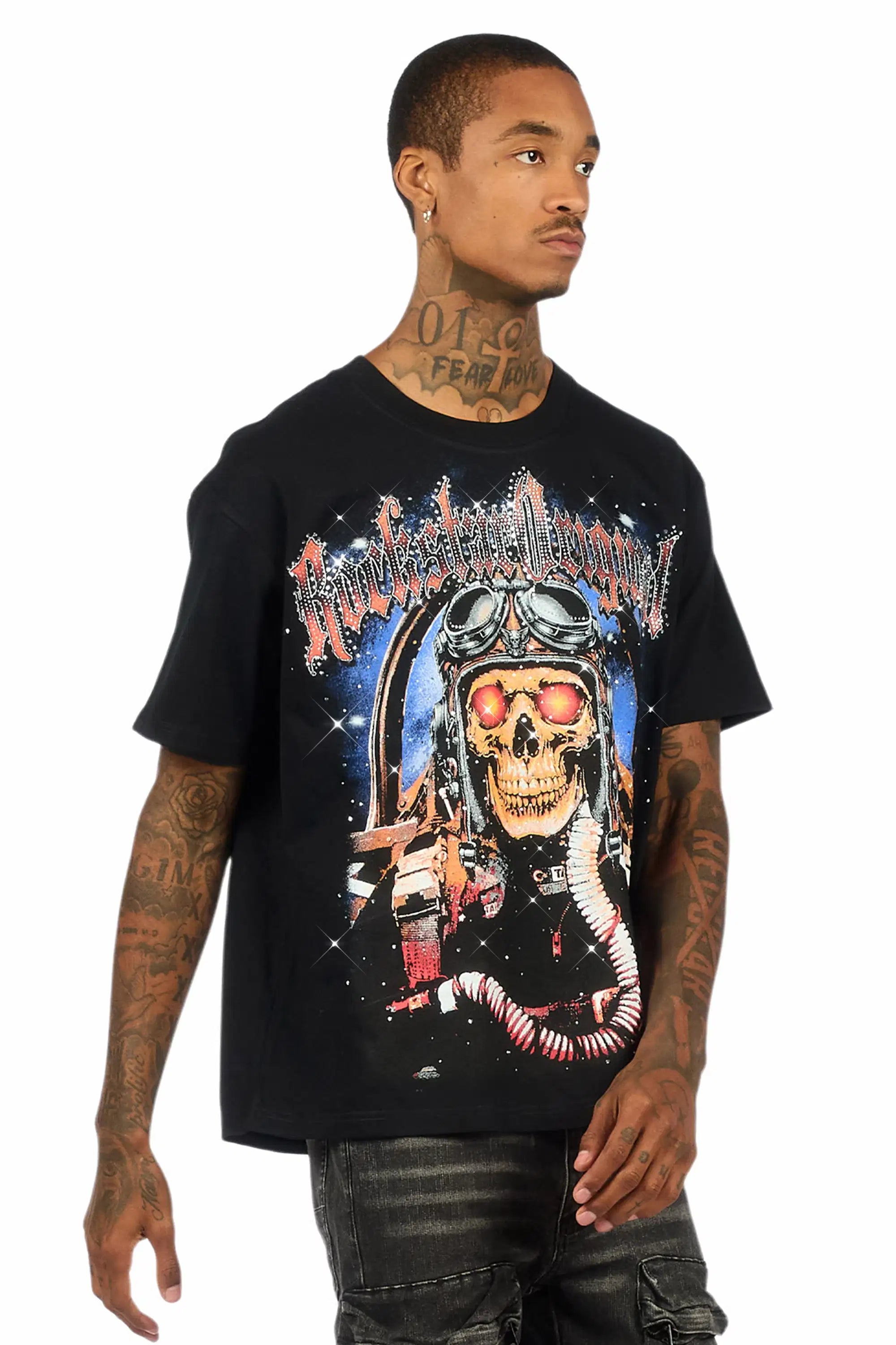 Airhart Black Graphic Rhinestone T-Shirt