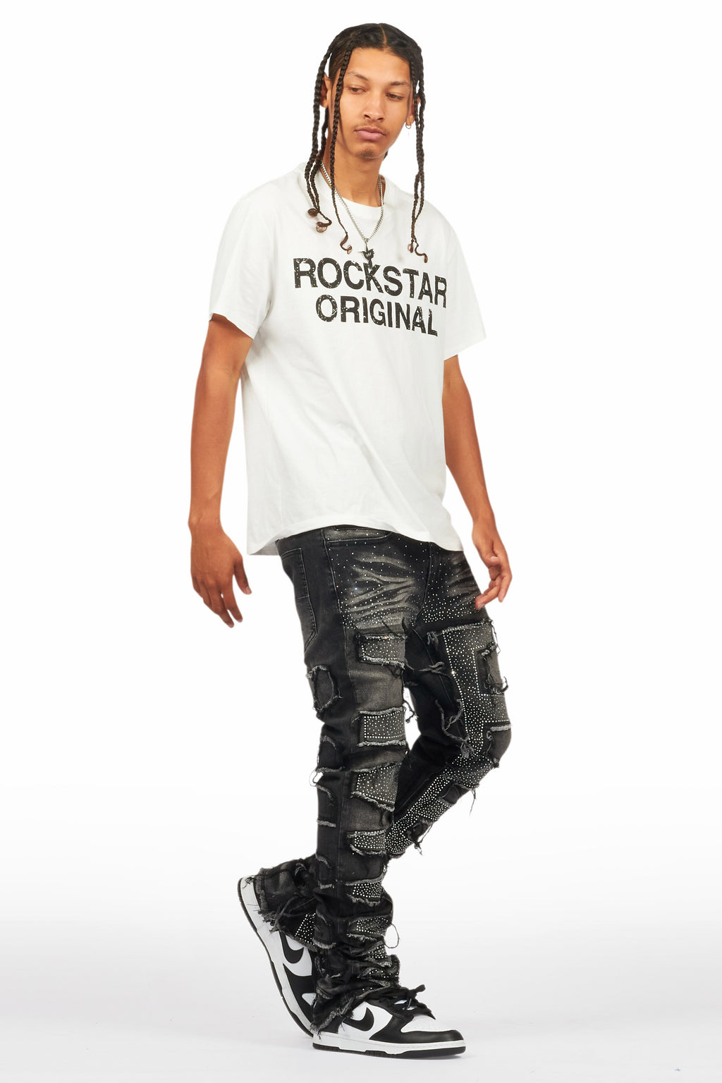 Shake Dark Grey Rhinestone Stacked Flare Jean