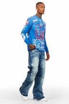 Gabin Royal Blue Long Sleeve Graphic T-Shirt