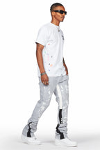 Damone Heather Grey Super Stacked Flare Track Pant