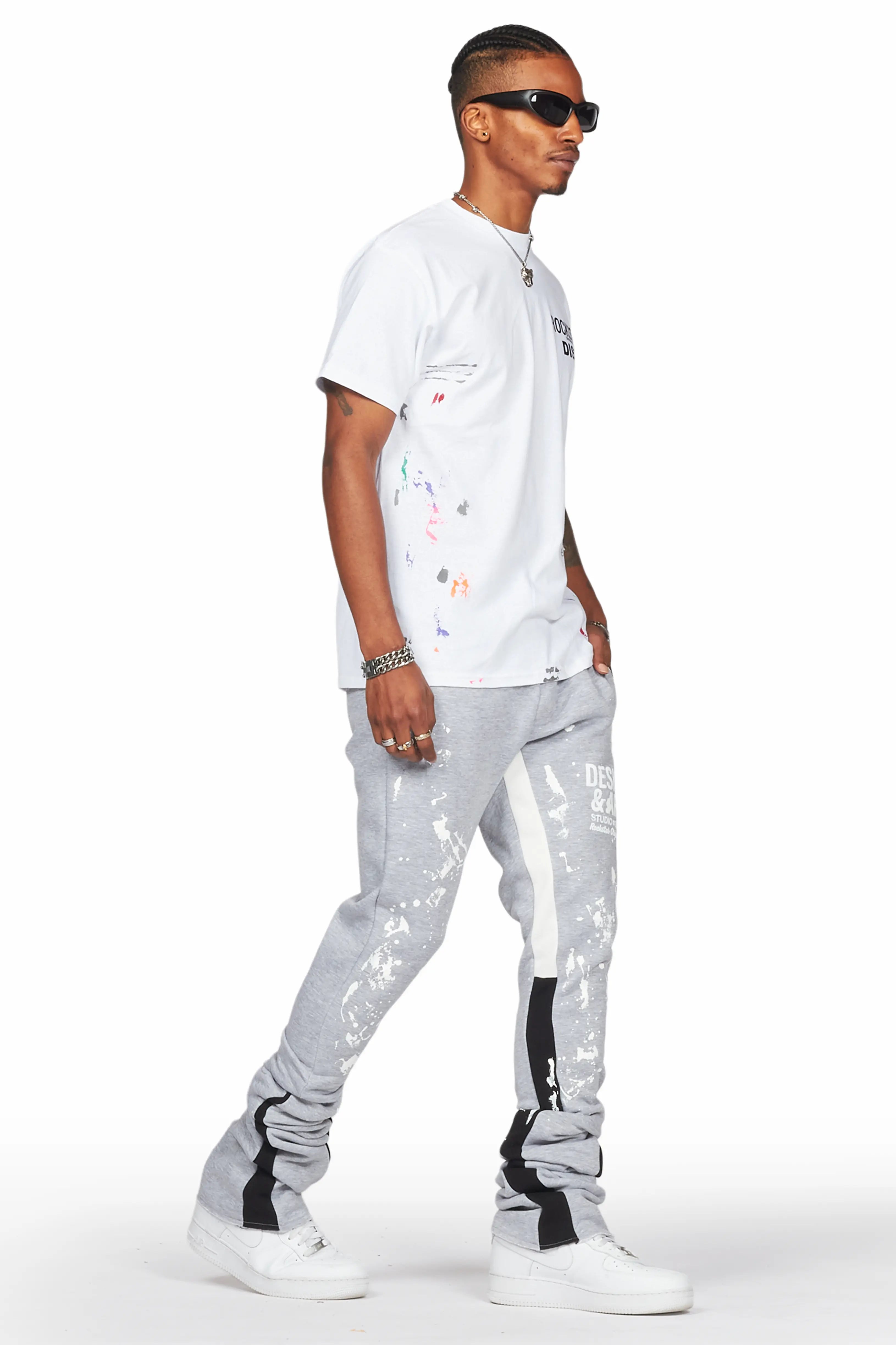 Damone Heather Grey Super Stacked Flare Track Pant